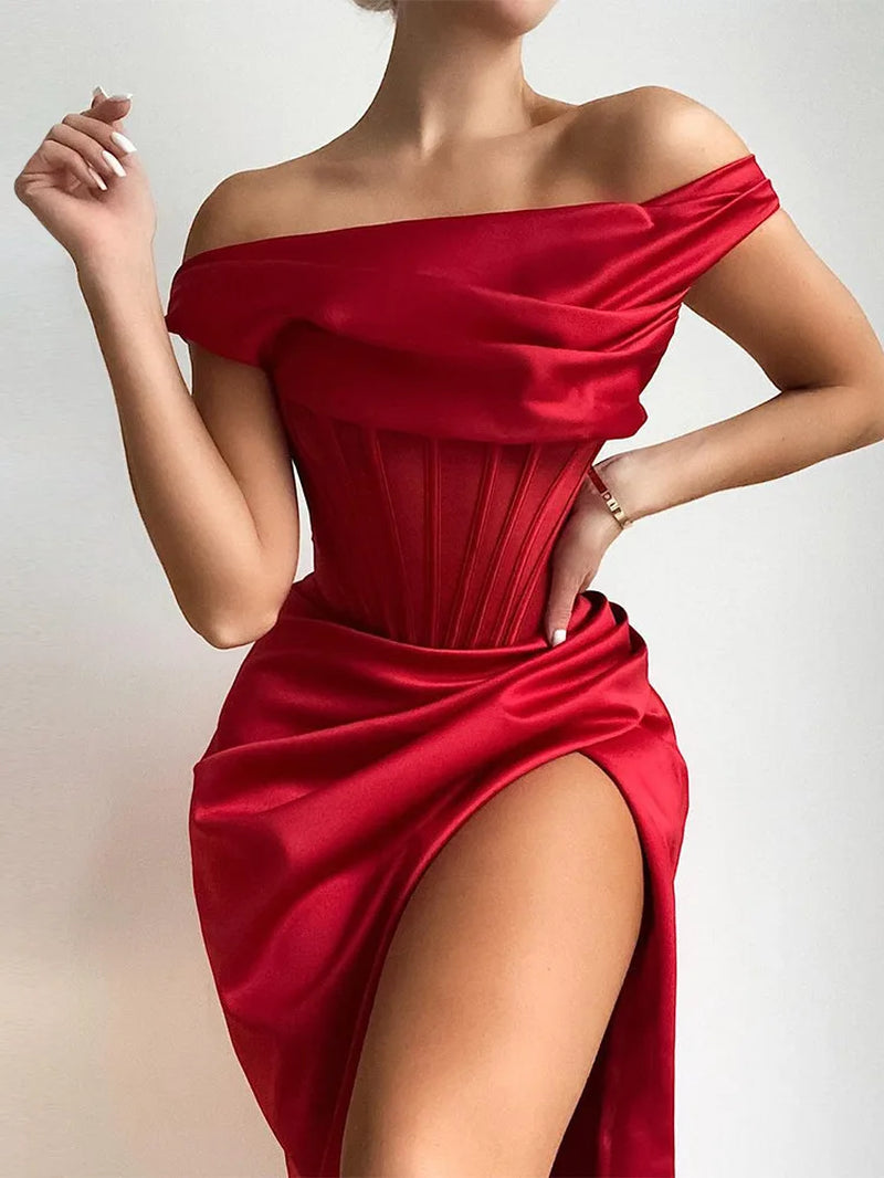 Summer White off Shoulder Sexy Dress Women High Split Strapless Club Bodycon Dress Backless Elegant Party Dresses