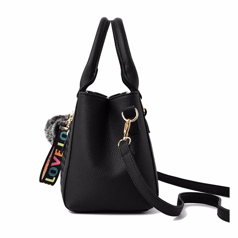 Embroidery Messenger Bags Women Leather Handbags Bags for Women Sac a Main Ladies Hair Ball Hand Bag