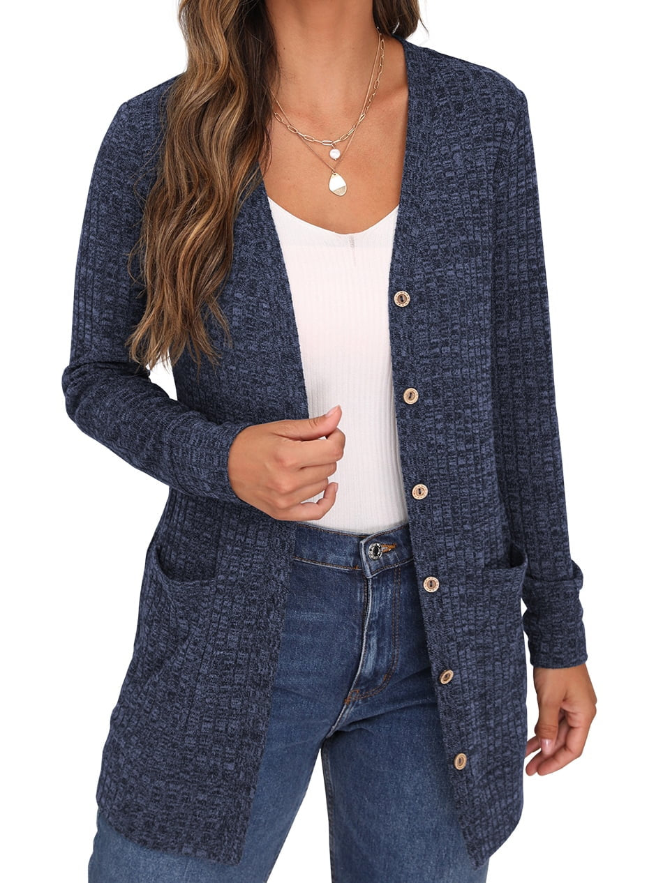 Open Front Cardigan for Women Button down Long Sleeve Draped Sweater Outerwear with Pocket